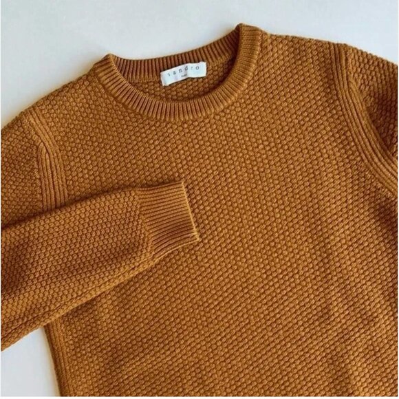 Sandro Sweaters - Sandro Mustard Brown Wool Blend Crew Neck Chunky Knit Sweater Women’s Size M